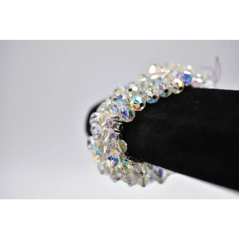 Vintage Crystal Cluster Bangle Bracelet Aurora Borealis Deco Japan Signed Bin2